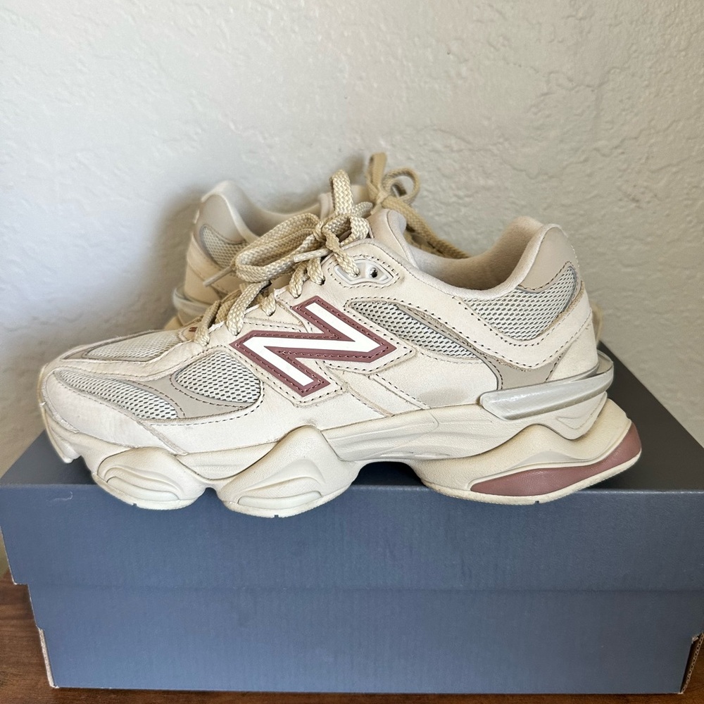 New Balance 9060 Cream and Pink Chunky Sneakers